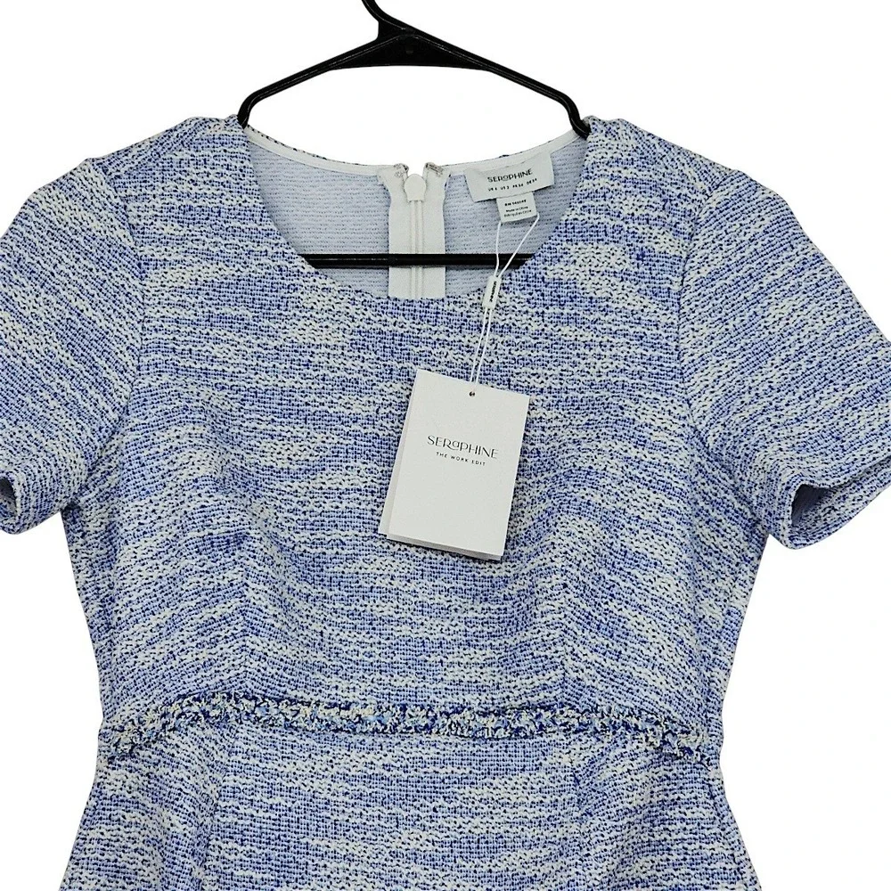 Seraphine Maternity Dress 8 Blue Tweed Work Edit Sheath Pencil Professional NEW